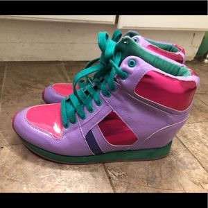 Qupid wedge sneakers sz10 teal/purple/pink